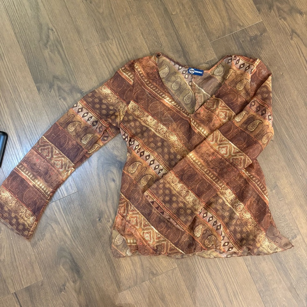 Y2K Sheer Top With Flared Sleeves